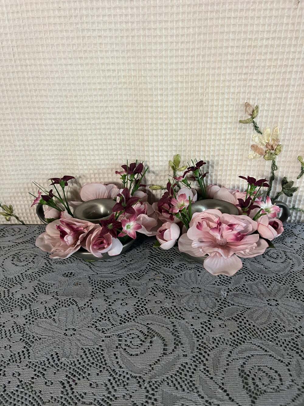 Vintage Pewter by Conn House Chamberstick Candle Holders Pair Finger Loop Handle